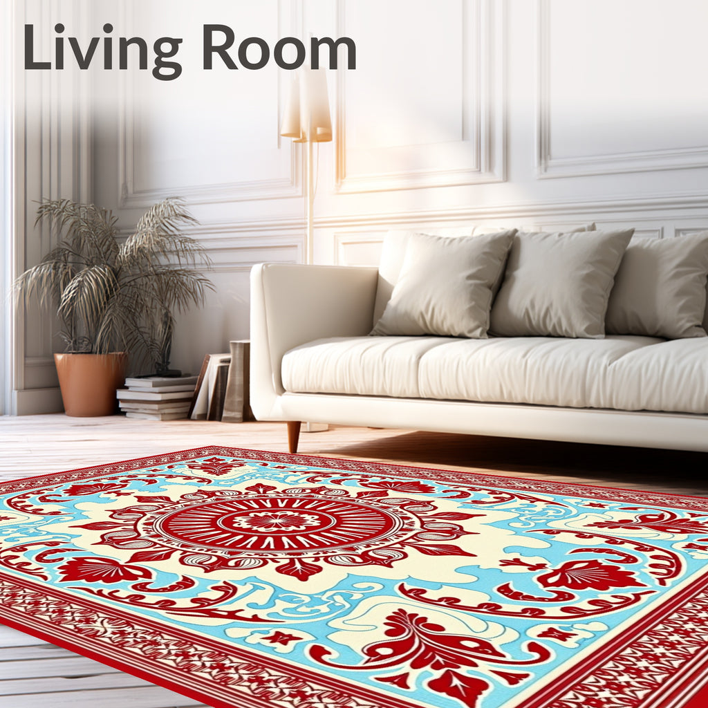 Red Cream Sky Mandala Rug