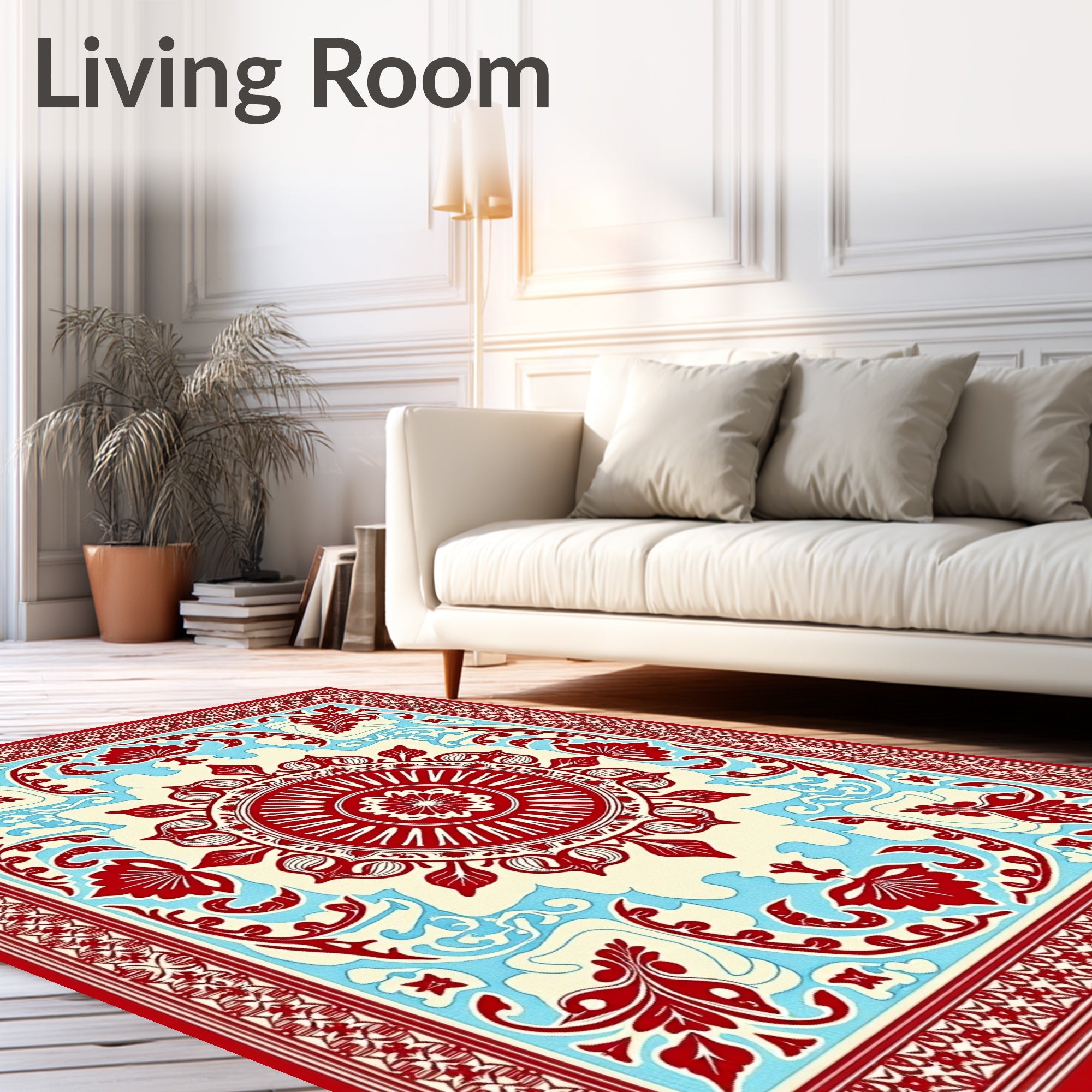 Red Cream Sky Mandala Rug