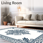 Ornate Dark Blue Floral Medallion Border Rug
