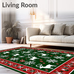 Green White Red Reindeer Snowflakes Festive Rug