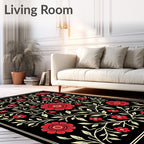 Crimson Floral Branch Symmetry Rug