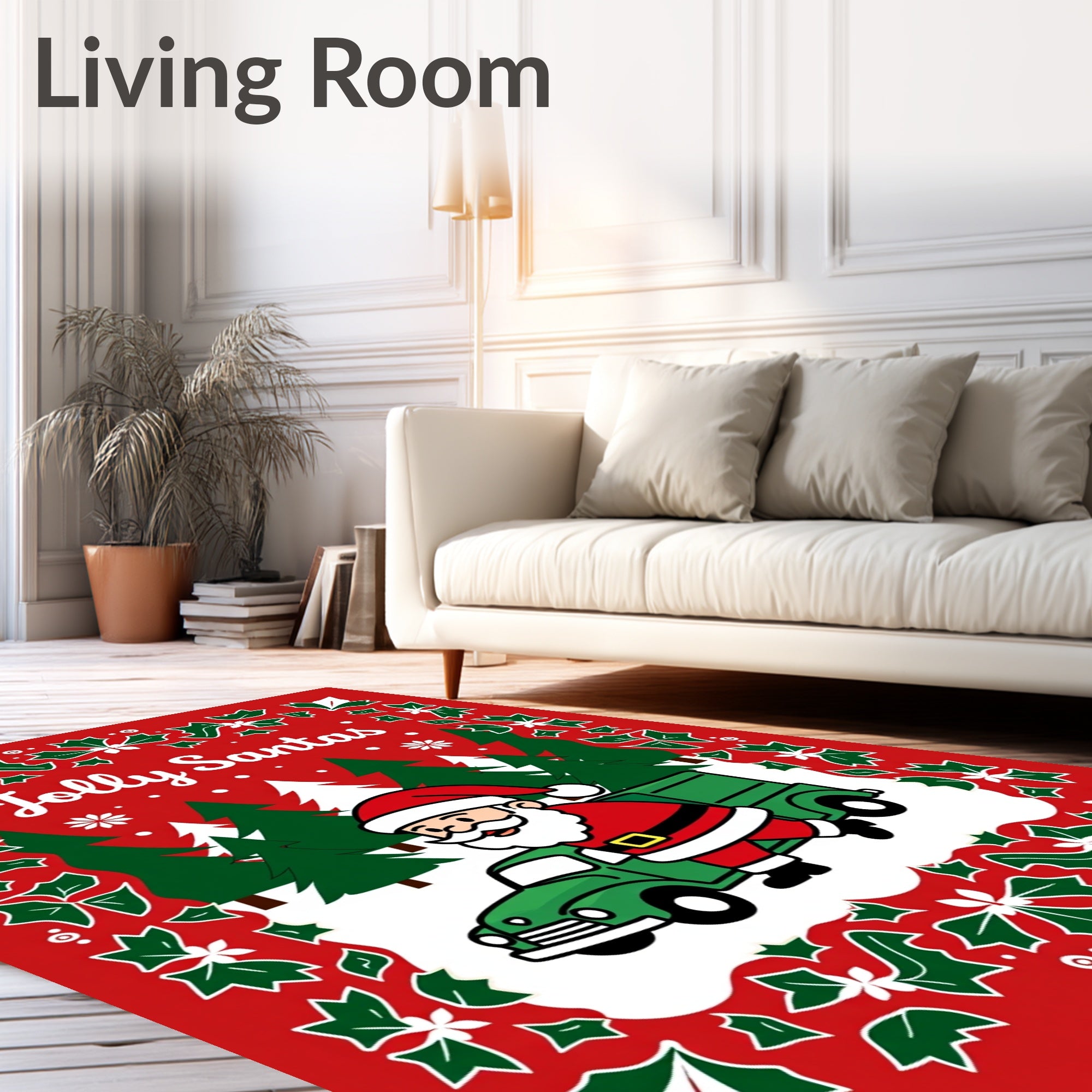 Christmas Santa Truck Holly Border Rug