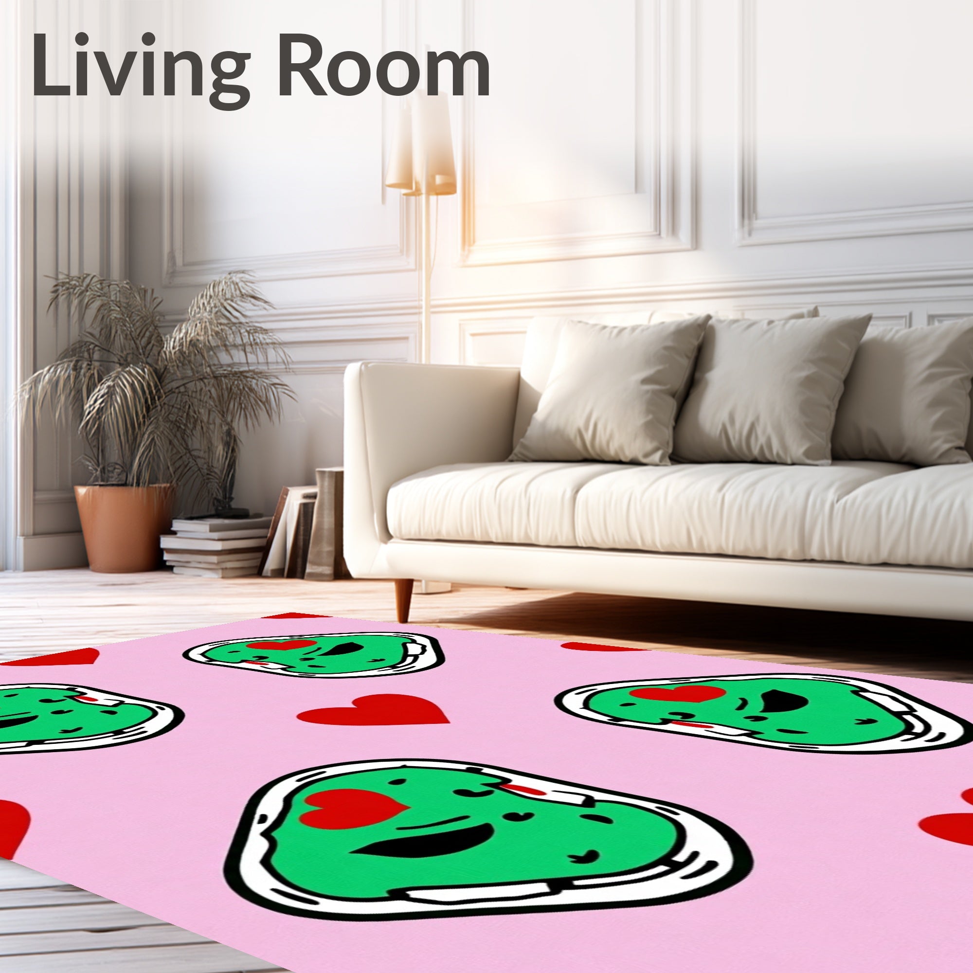 Sweet Avocado Heart Pink Graphic Rug
