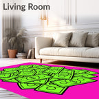 Neon Green Dollar Bills Pile Rug