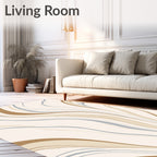 Cream Tan Blue Swirl Lines Rug