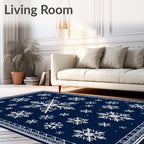 Navy Blue White Snowflake Charm Rug
