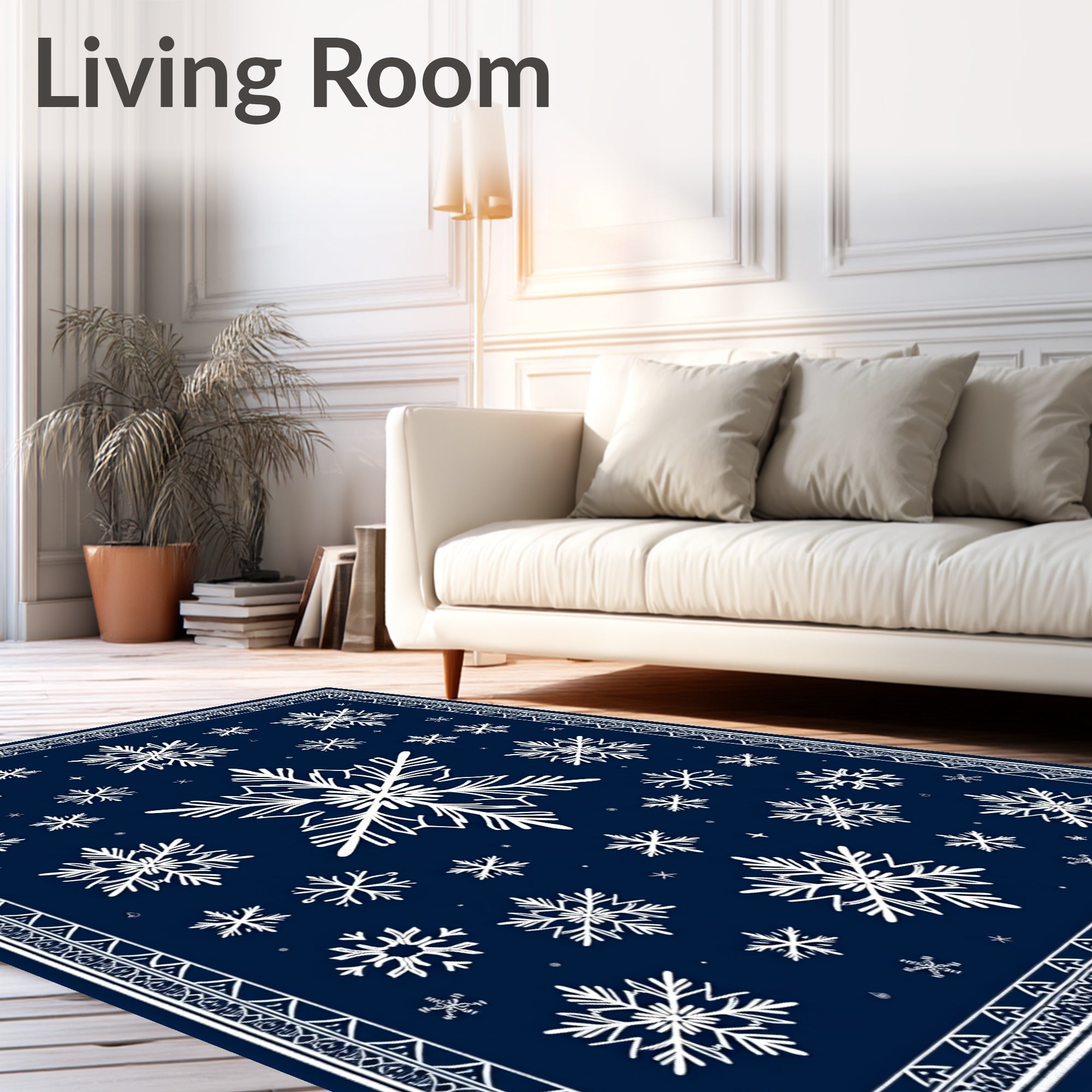 Navy Blue White Snowflake Charm Rug