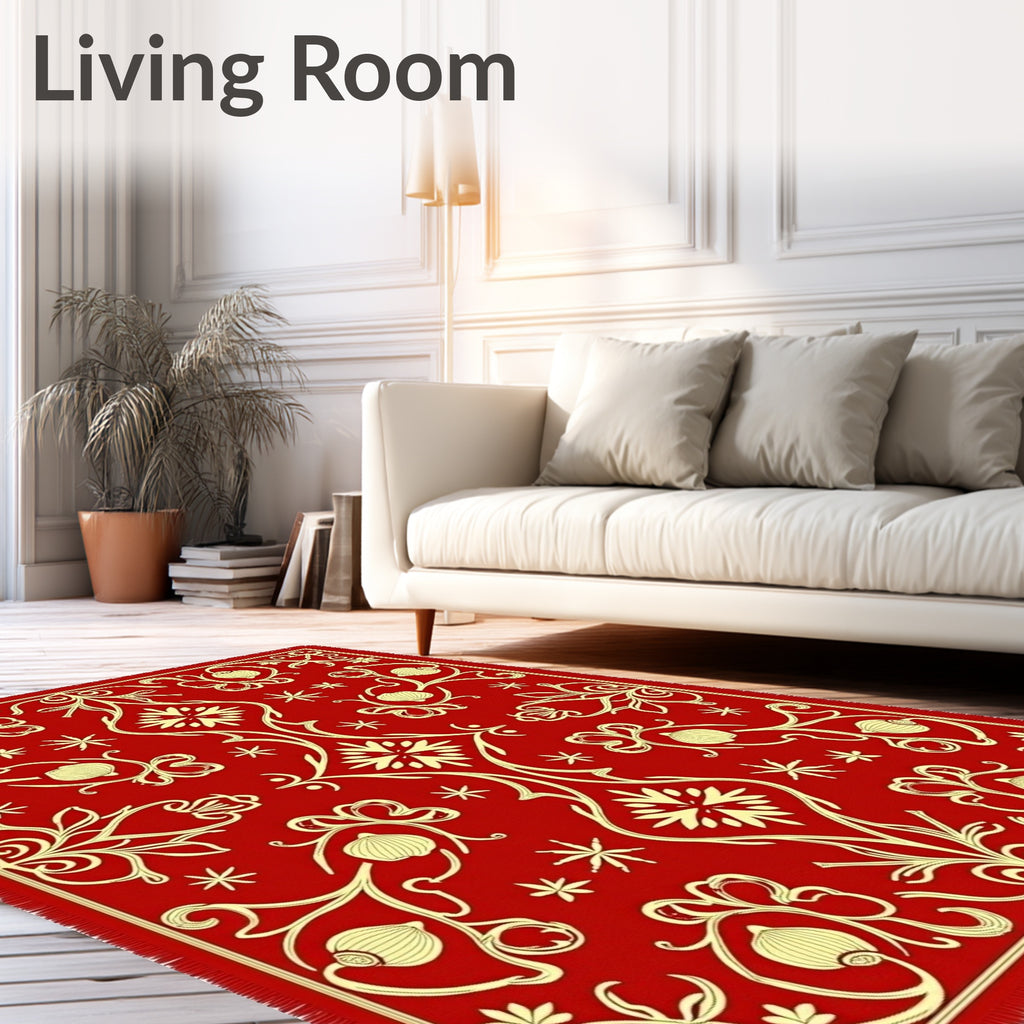Crimson and Gold Floral Medallion Rug