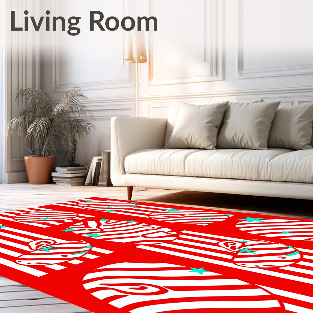 Whimsical Red Striped Bunny Eggs Rug