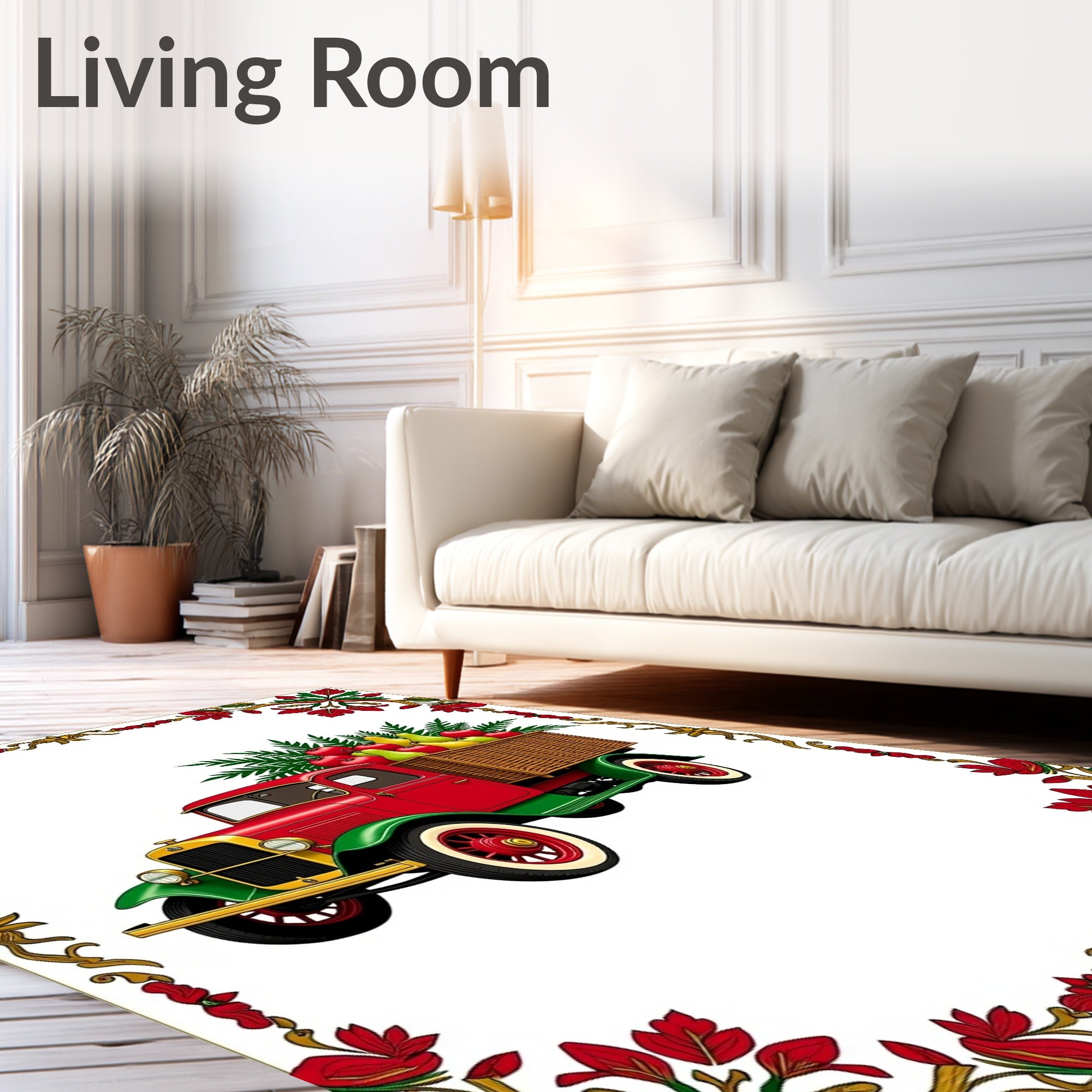 Vintage Red Truck Fruitbasket Border Rug