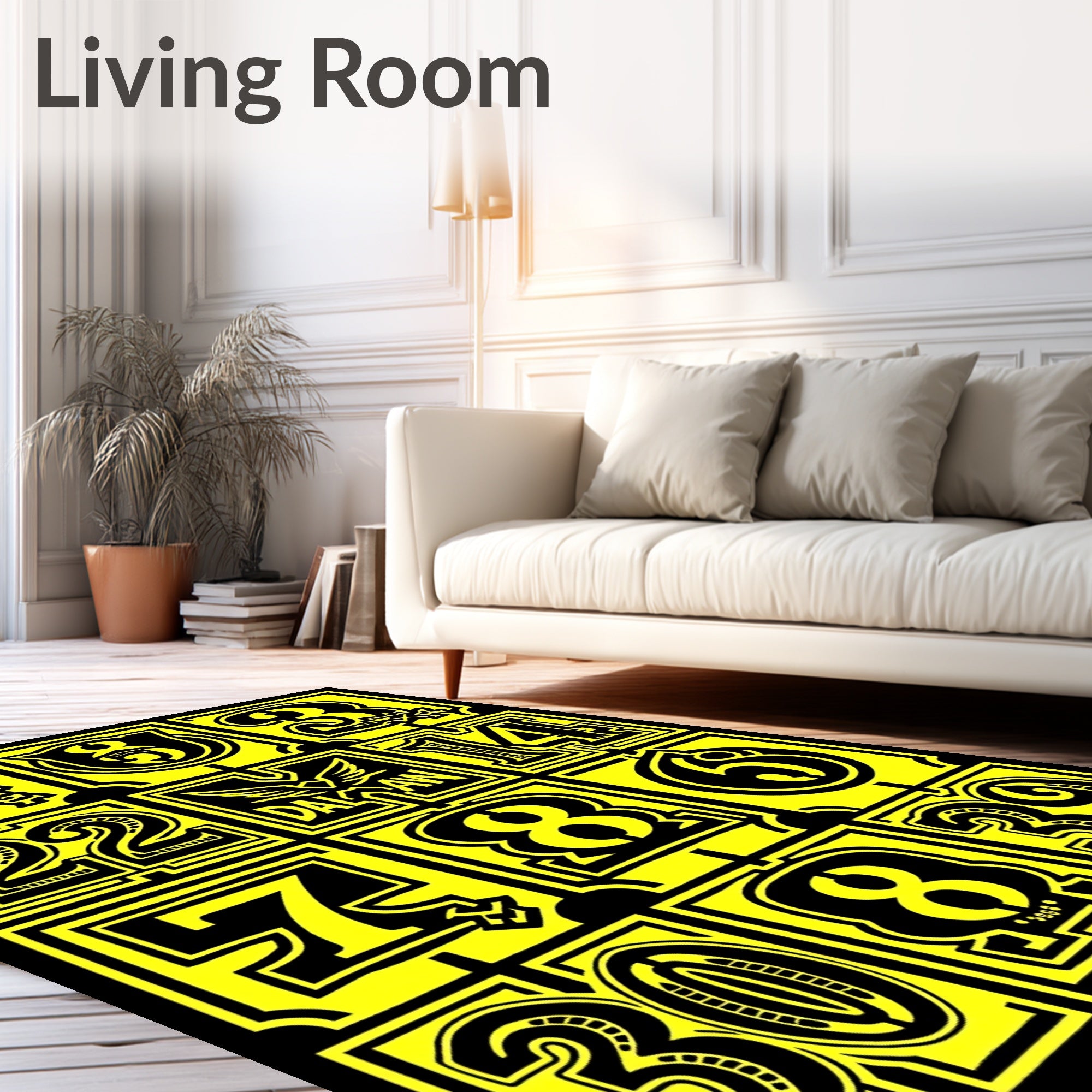 Bold Yellow Number Collage Rug