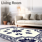 Classic Navy Floral Medallion Frame Rug