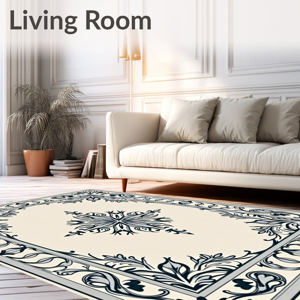 Classic Ivory Dark Floral Border Rug