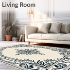 Classic Ivory Dark Floral Border Rug