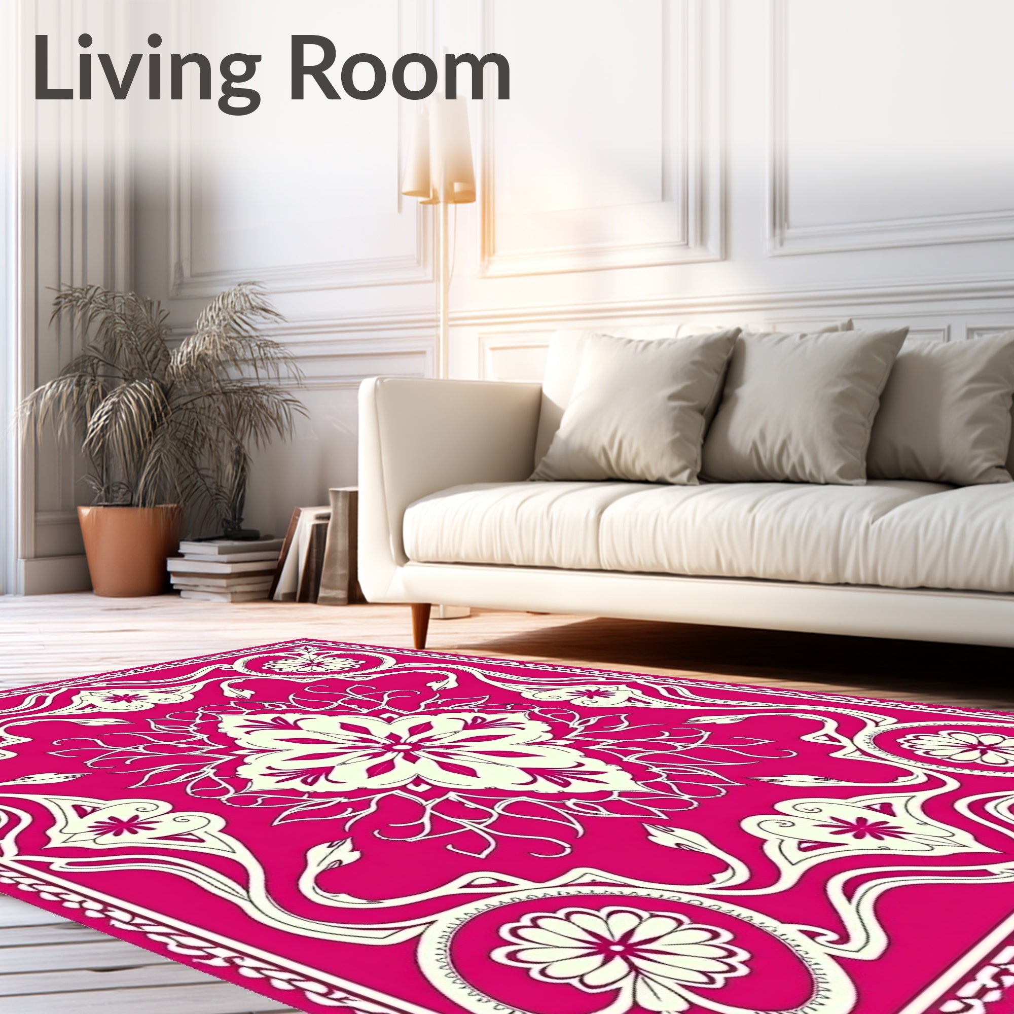 Vibrant Pink Floral Art Nouveau Rug