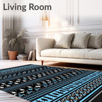 Black Blue White Tribal Stripes Rug