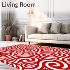 Red White Swirl Abstract Rug
