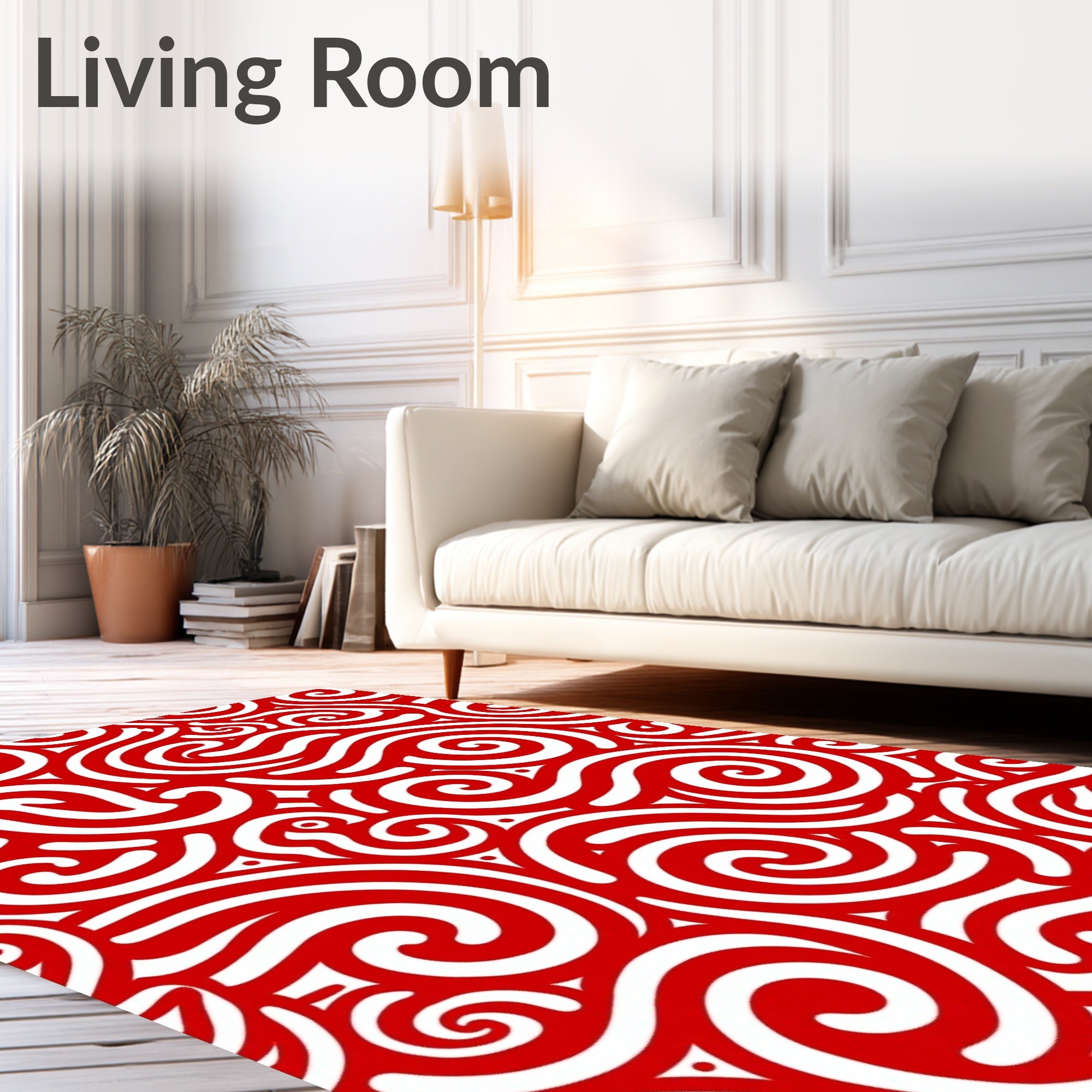 Red White Swirl Abstract Rug