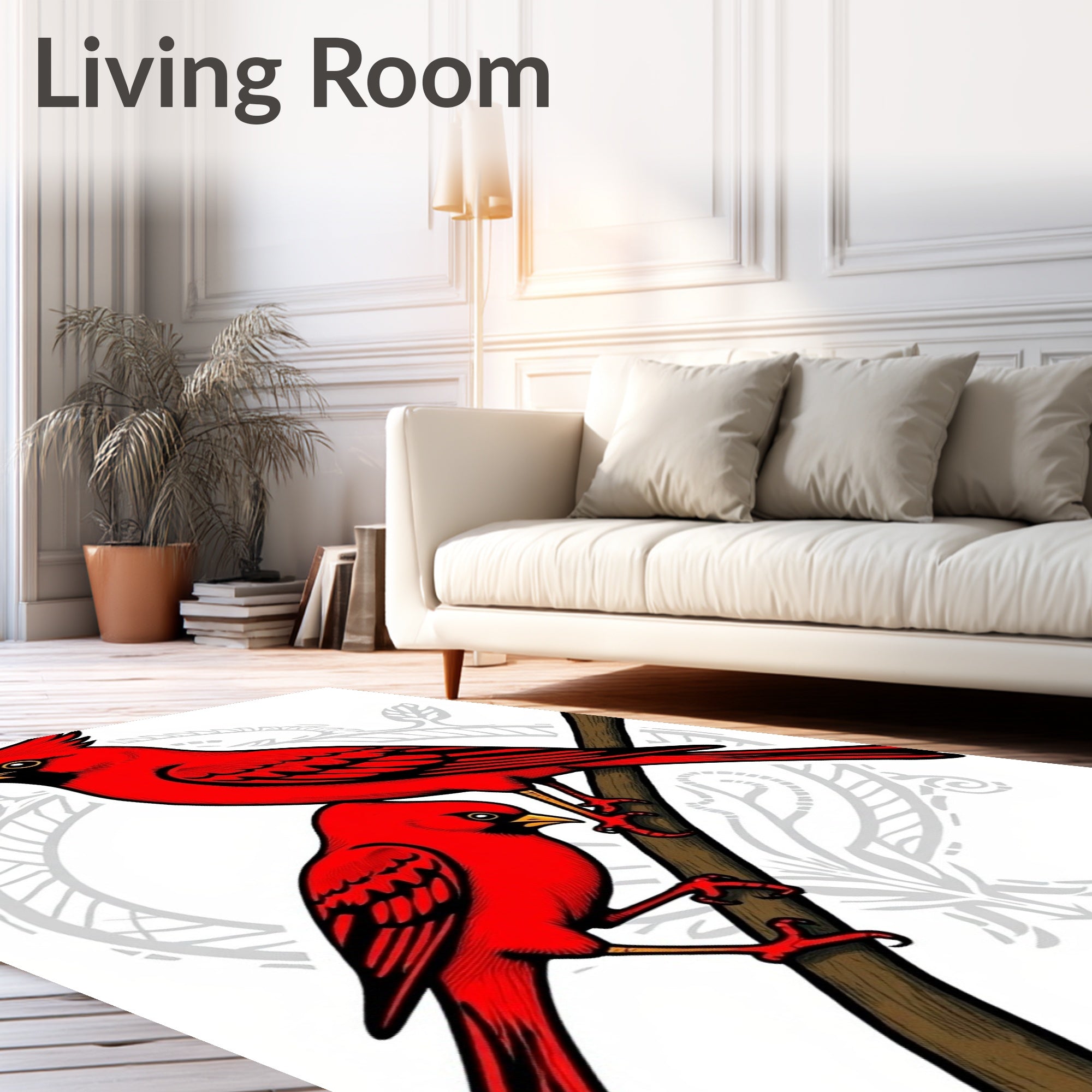 Vibrant Red Cardinal Branch Illustration Rug
