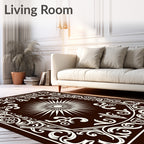 Dark Brown Sunburst Medallion Border Rug