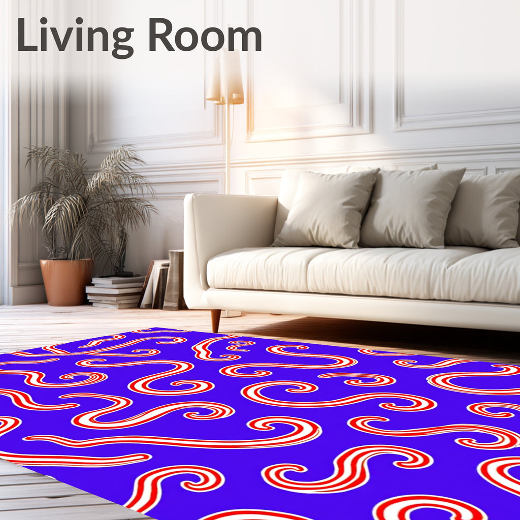 Bold Red Swirl Stripe Blue Rug