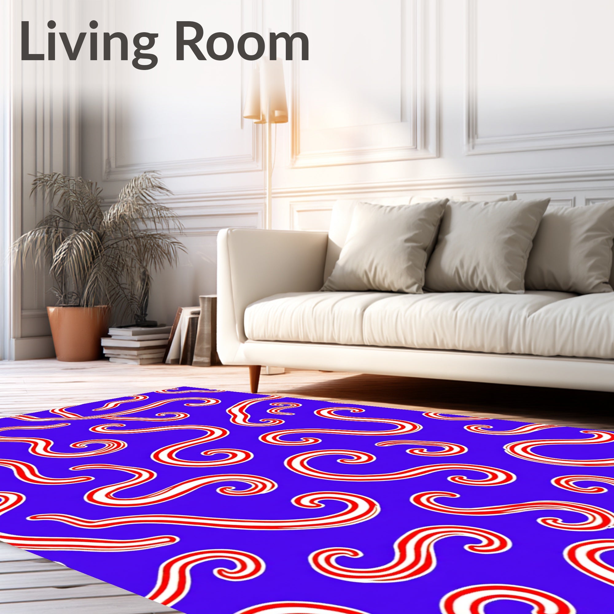 Bold Red Swirl Stripe Blue Rug