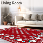 Festive Red Snowman Snowflake Border Rug