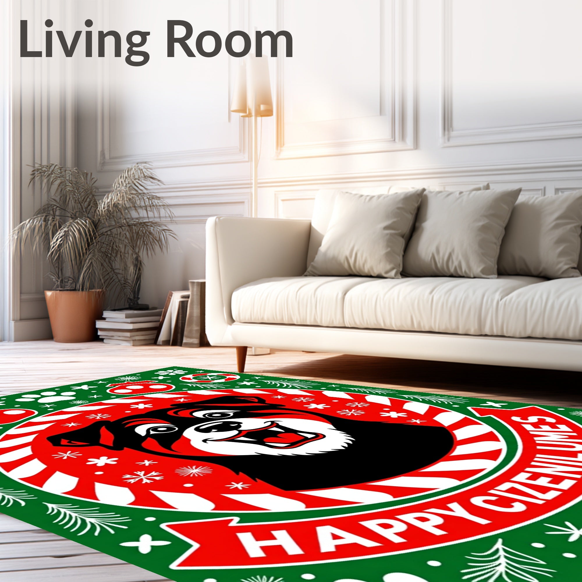 Christmas Dog Paw Holiday Vibes Rug