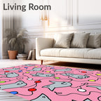 Pink Gray Cat Festive String Lights Rug