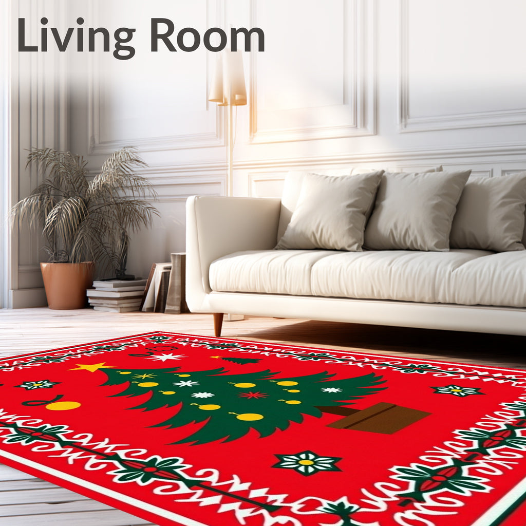 Whimsical Christmas Tree Starburst Border Rug