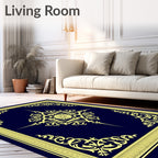 Navy Yellow Floral Medallion Border Rug