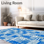 Blue White Geometric Square Collage Rug