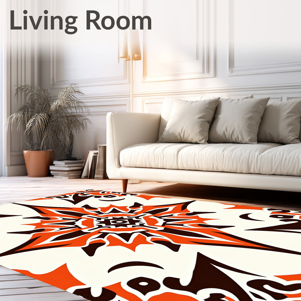 Vibrant Orange Floral Starburst Rug