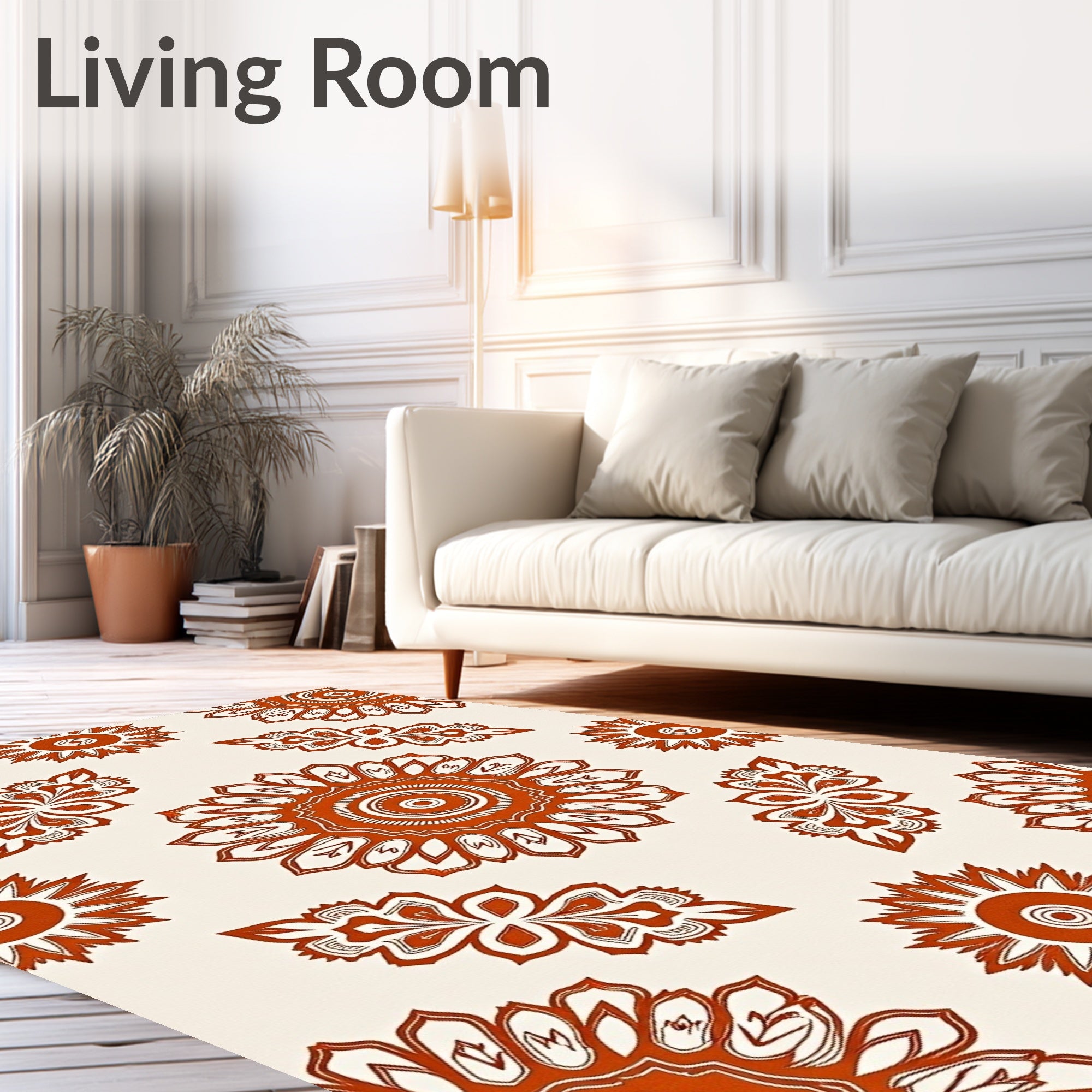 Terracotta Sunburst Floral Medallion Rug