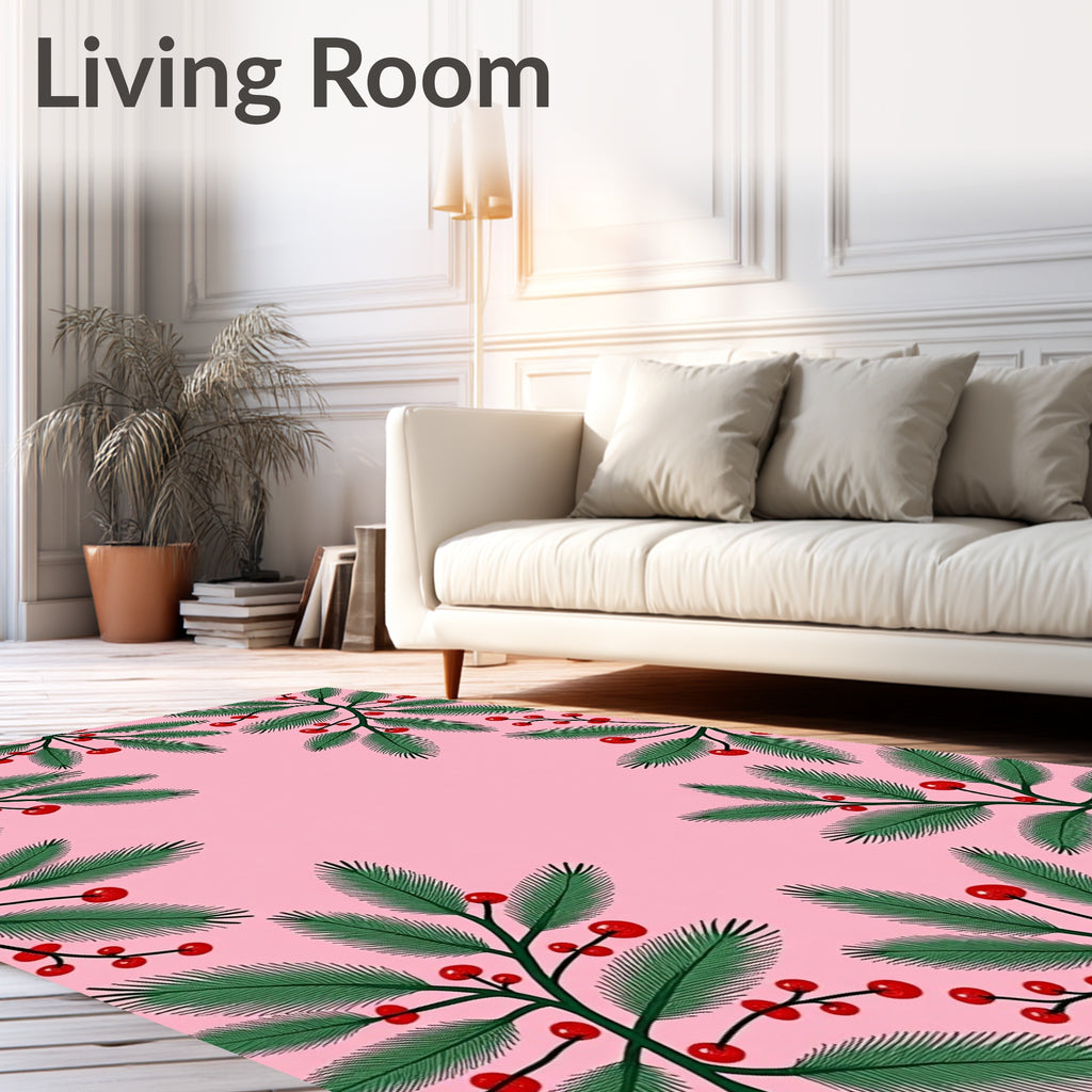 Pink Green Berry Sprig Border Rug