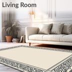 Ornate Black Ivory Scroll Border Rug