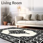 Black White Ivory Ornamental Medallion Rug