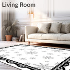 Black White Snowflake Border Rug