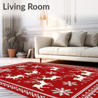 Red White Reindeer Snowflake Medallion Rug