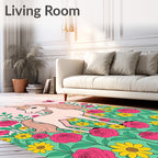 Pink Unicorn Butterflies Roses Garden Rug