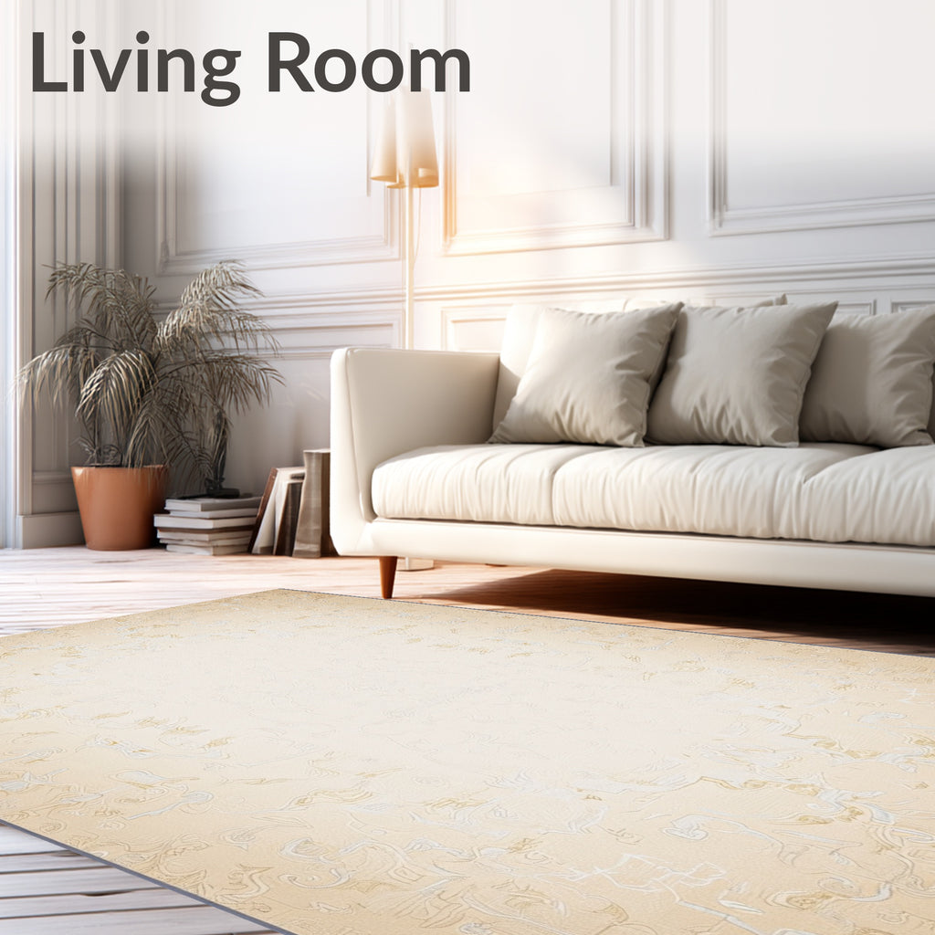 Light Gold Ornate Floral Scroll Rug