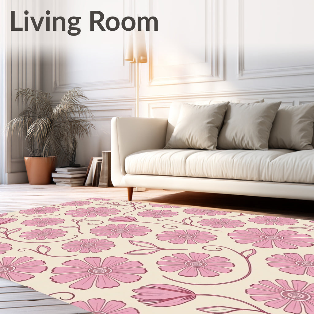 Pink Floral Meadow Swirls Rug