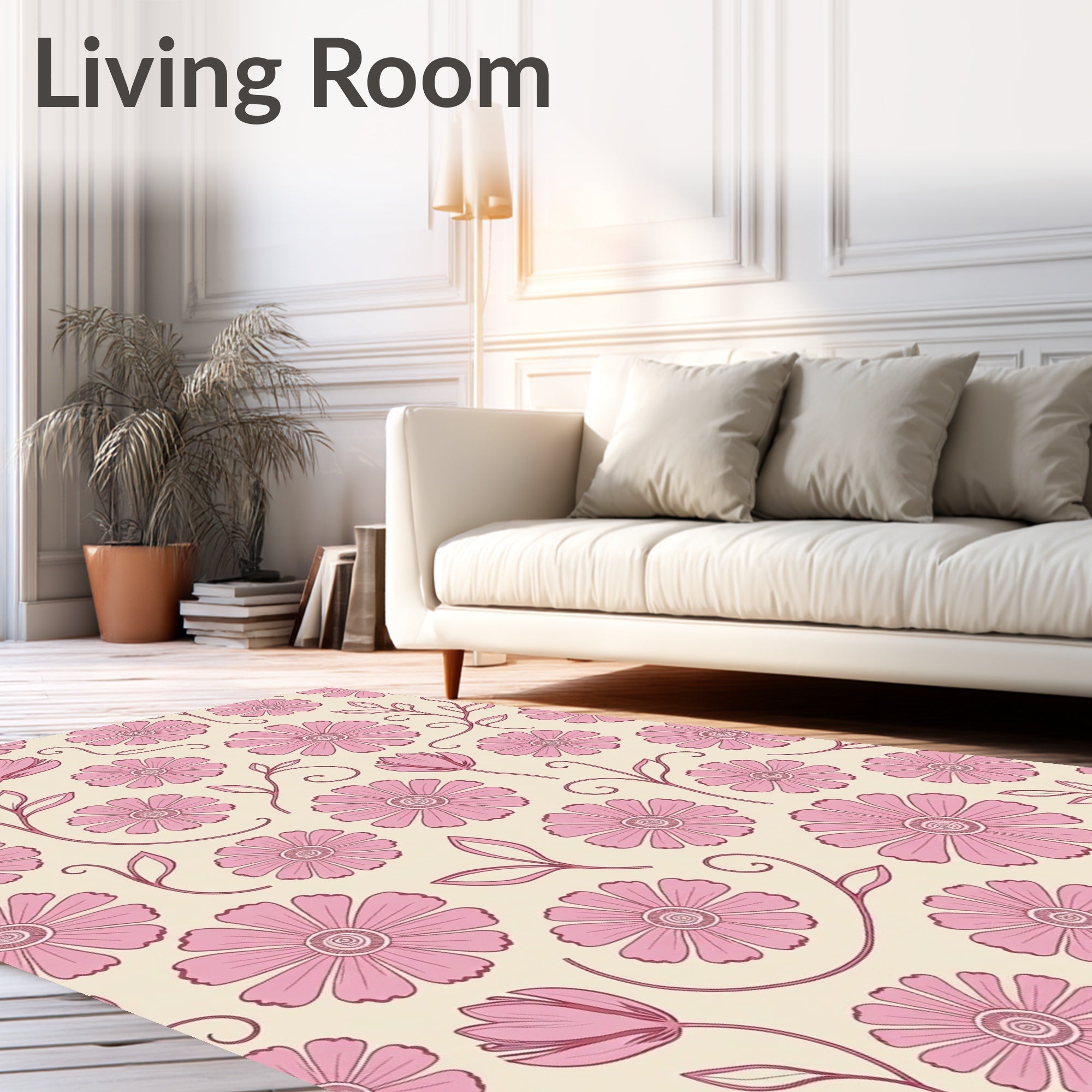 Pink Floral Meadow Swirls Rug
