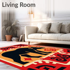 Bold Black Bear In Red Border Rug
