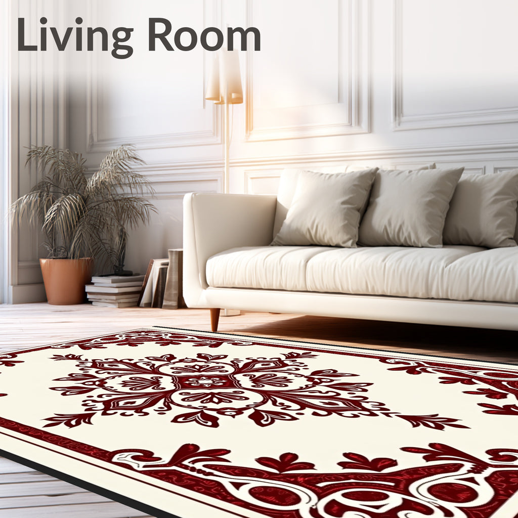 Regal Crimson Floral Damask Rug