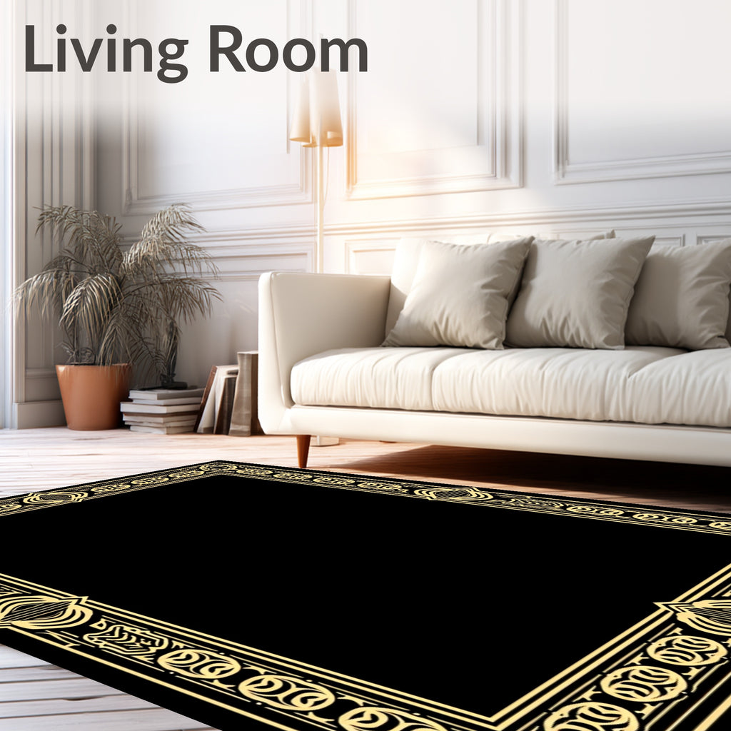 Golden Art Deco Geometric Frame Rug