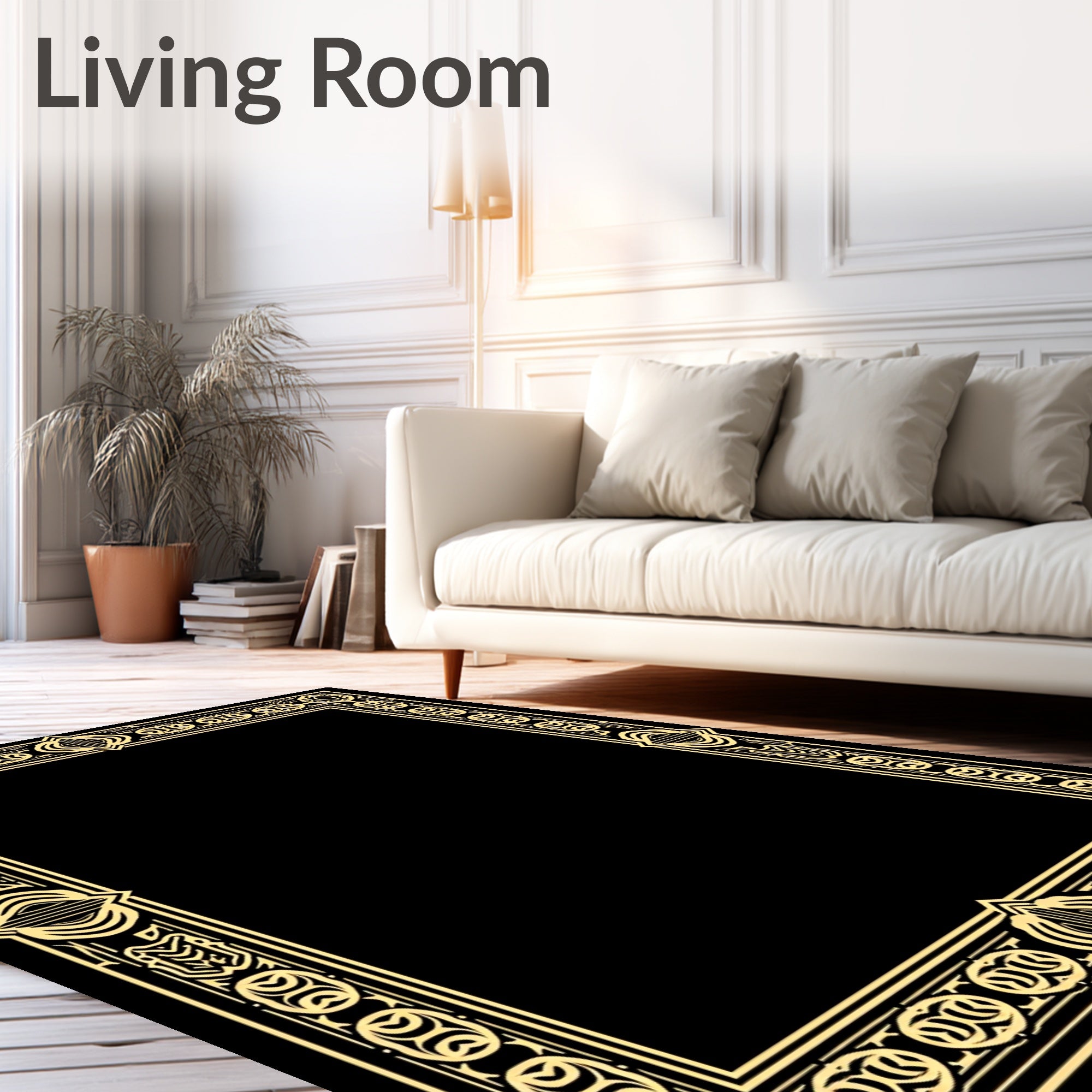 Golden Art Deco Geometric Frame Rug