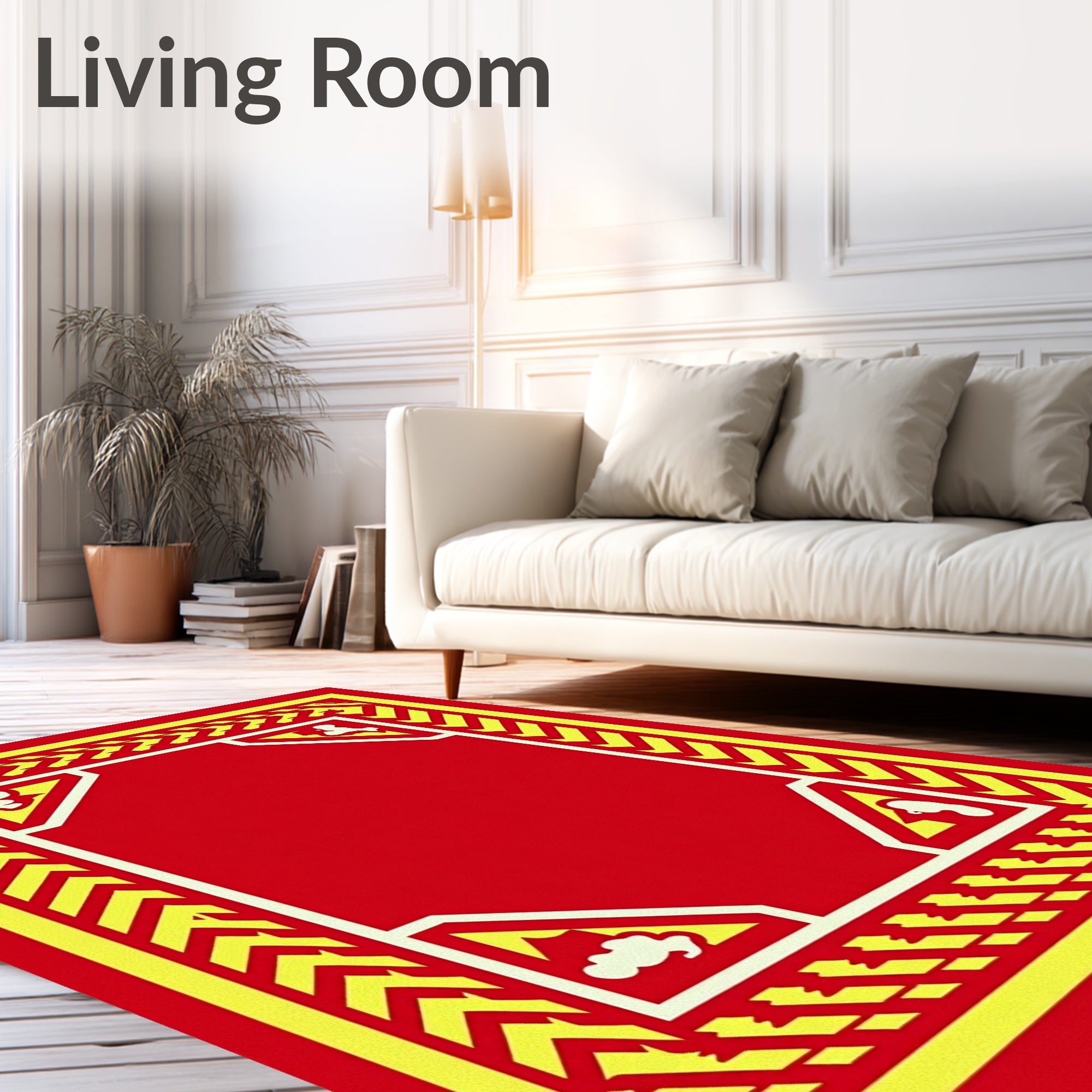 Bold Red Yellow Chevron Border Rug