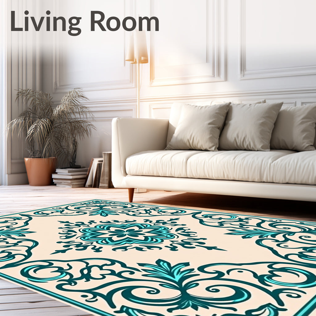 Teal Flourish Medallion Cream Harmony Rug