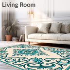 Teal Flourish Medallion Cream Harmony Rug